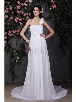 Abito da Sposa in Chiffon con Fiore Senza Maniche Allacciato con Increspature – Gillne.it