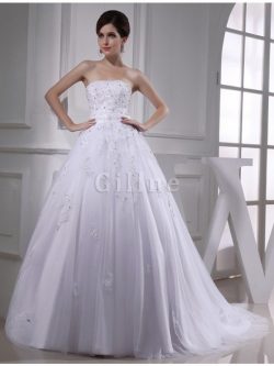 Abito da Sposa in Raso con Perline in Tulle con Applique Alta Vita – Gillne.it