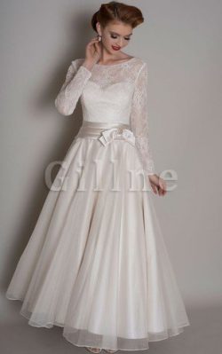 Abito da Sposa Largo Tondo Sogno con Maniche Lunghe A-Line – Gillne.it