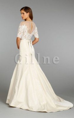 Abito da Sposa Moderno in Pizzo in Pizzo Naturale con Tre Quarti Lunghezza Maniche – Gillne.it