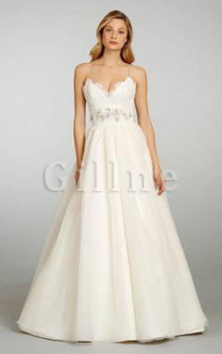 Abito da Sposa Naturale Ball Gown Senza Maniche in Pizzo in Organza – Gillne.it