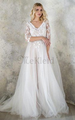 A-Line Tüll 3 /4 Länge Ärmeln Paillettenbesetztes Ärmellos Brautkleid – MeKleid.de