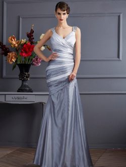 Breiter Träger plissiertes Satin Bodenlanges Abendkleid mit Spaghettiträger – MeKleid.de