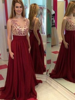 Prinzessin Ärmelloses Bodenlanges Ballkleid mit Applikation mit Natürlicher Taille – MeKle ...