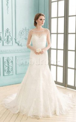 Robe de mariée delicat simple maillot avec manche 3/4 ligne a – GoodRobe