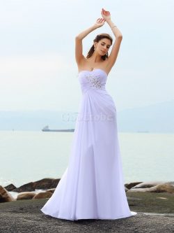 Robe de mariée longue collant de traîne mi-longue au bord de la mer en chiffon – GoodRobe