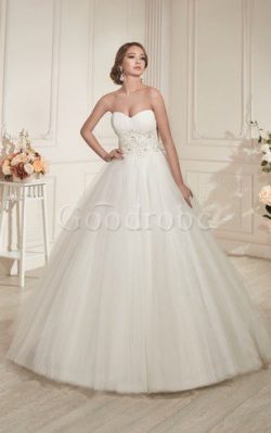 Robe de mariée longue ligne a manche nulle fermeutre eclair ruché – GoodRobe