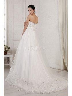 Robe de mariée longue manche nulle a-ligne avec perle de tour de ceinture empire – GoodRobe