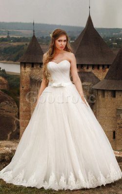 Robe de mariée naturel avec lacets en tulle col en forme de cœur longueur au ras du sol –  ...