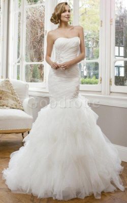 Robe de mariée naturel de sirène longueur au niveau de sol cordon en tulle – GoodRobe