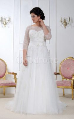 Robe de mariée romantique ligne a en grandes tailles de traîne courte textile en tulle – G ...