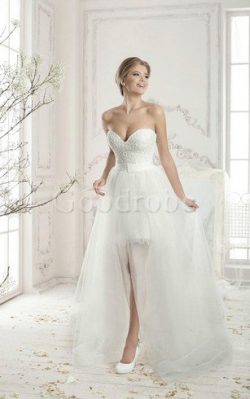 Robe de mariée simple nature en forme manche nulle en tulle – GoodRobe