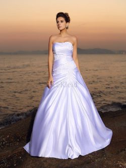 Strand Empire Taille Satin Ärmelloses Duchesse-Linie Brautkleid – MeKleid.de