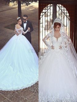 Gericht Schleppe Tüll Duchesse-Linie Langärmeliges Normale Taille Brautkleid – MeKleid.de