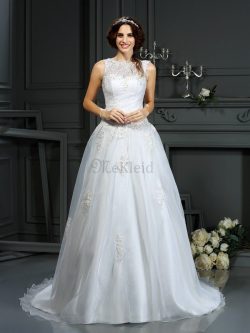 Prinzessin Ärmelloses Reißverschluss A-Linie Anständiges Brautkleid – MeKleid.de