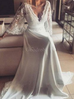 Robe de mariée angélique a-ligne ceinture avec ruban naturel – GoodRobe