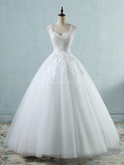 Robe de mariée cordon avec sans manches de mode de bal éblouissant v encolure – GoodRobe