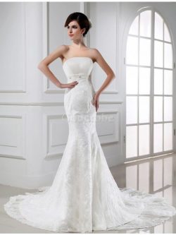 Robe de mariée de bustier avec perle en tulle avec décoration dentelle manche nulle – GoodRobe