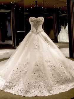 Robe de mariée decoration en fleur passionnant de col en cœur avec lacets manche nulle – G ...