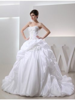 Robe de mariée longue cordon avec perle de traîne longue avec sans manches – GoodRobe