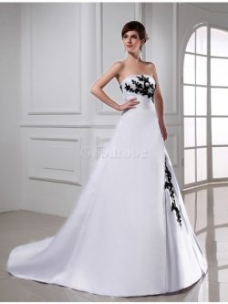 Robe de mariée longue de bustier a-ligne de princesse de traîne mi-longue – GoodRobe