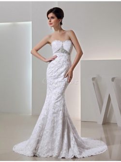 Robe de mariée longue de sirène manche nulle de traîne moyenne fermeutre eclair – GoodRobe