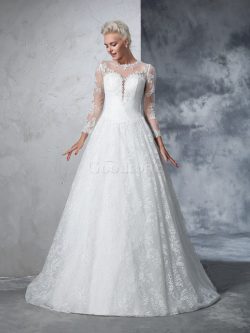 Robe de mariée longue de traîne moyenne avec manche longue de tour de ceinture empire – Go ...