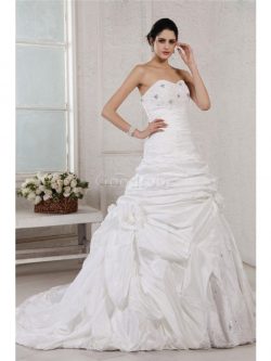 Robe de mariée longue textile taffetas col en forme de cœur manche nulle de princesse – Go ...