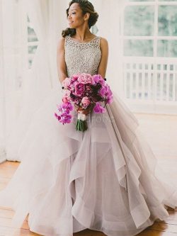 Robe de mariée naturel en organza de traîne courte de mode de bal manche nulle – GoodRobe