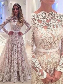 Robe de mariée naturel ligne a de traîne moyenne avec décoration dentelle de princesse – G ...