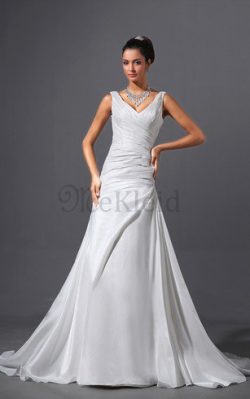 Satin Gerüschtes Ärmelloses Schlichtes Modern Brautkleid – MeKleid.de