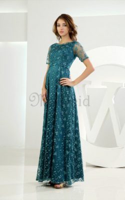 Tüll Bateau Schlichtes Abendkleid mit Reißverschluss mit Kurzen Ärmeln – MeKleid.de