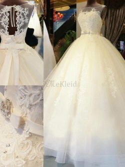 Tüll Normale Taille Schaufel-Ausschnitt Besondere Brautkleid mit Applike mit Schleife – Me ...