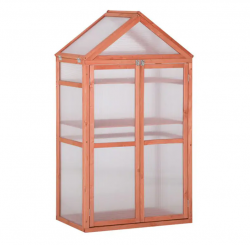 32″ x 19″ x 54″ Wooden Cold Frame Greenhouse for Plants PC Board Orange