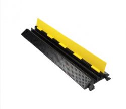 Heavy-duty 2-channel Cable Protector Ramp, Traffic Wire Cover, Modular Interlock, Yellow & Black