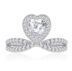 Heart Shaped Crystal Sterling Silver Ring