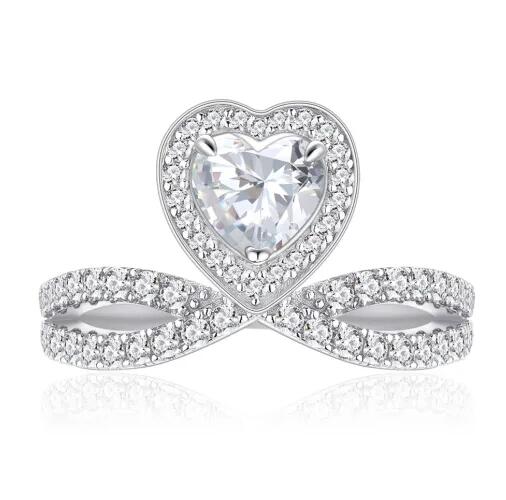 Heart Shaped Crystal Sterling Silver Ring
