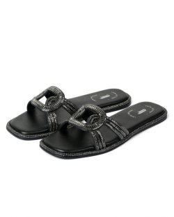 Shop Glittering Charcoal Flat Sandals for Women Online