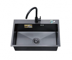 Experience the durability and style of a black handmade sink