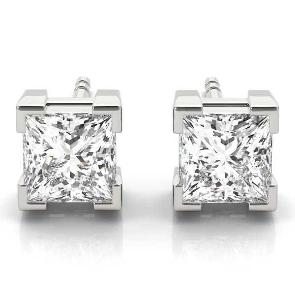 Square Cut Diamond Stud Earrings for Women