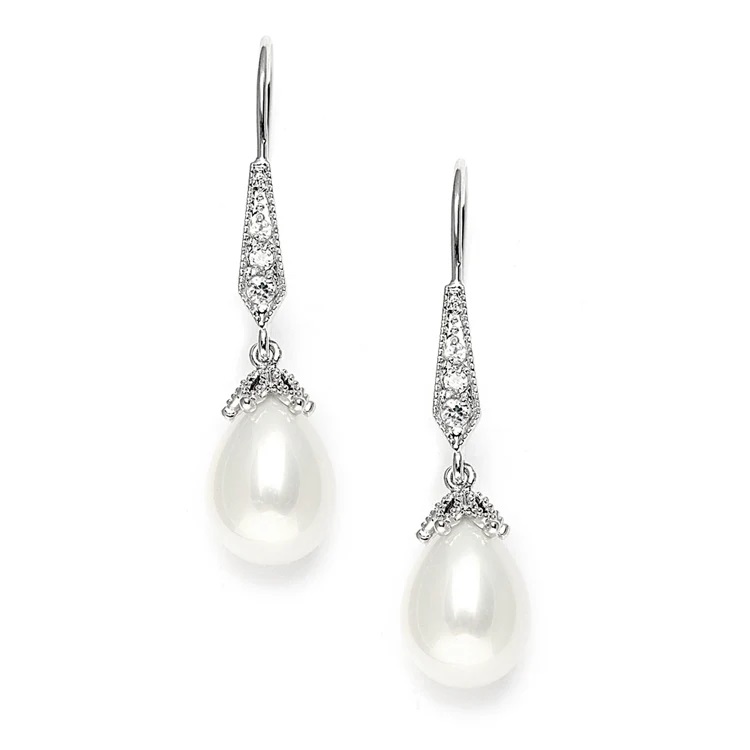 Vintage Pearl Teardrop Wedding Earrings