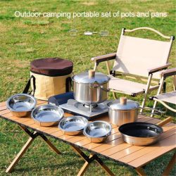 Camping Hiking Cookware Mess Kit Stainless Steel Pots and Pans