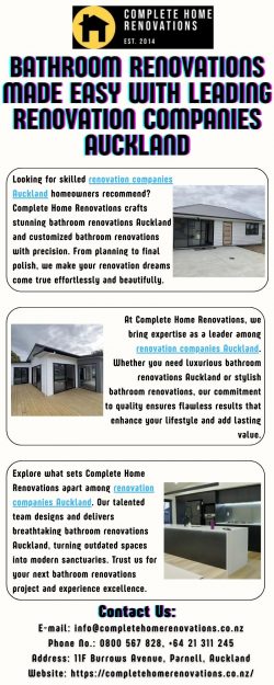 Bathroom Renovations Made Easy with Leading Renovation Companies Auckland