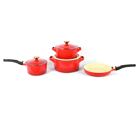 Red Ceramic Cooking Set Die Cast Cookware with Lid