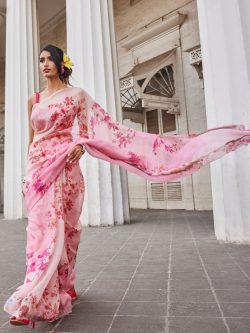 Rosette Dream Pink Liva Crepe Saree from navyasa – Elegant Look