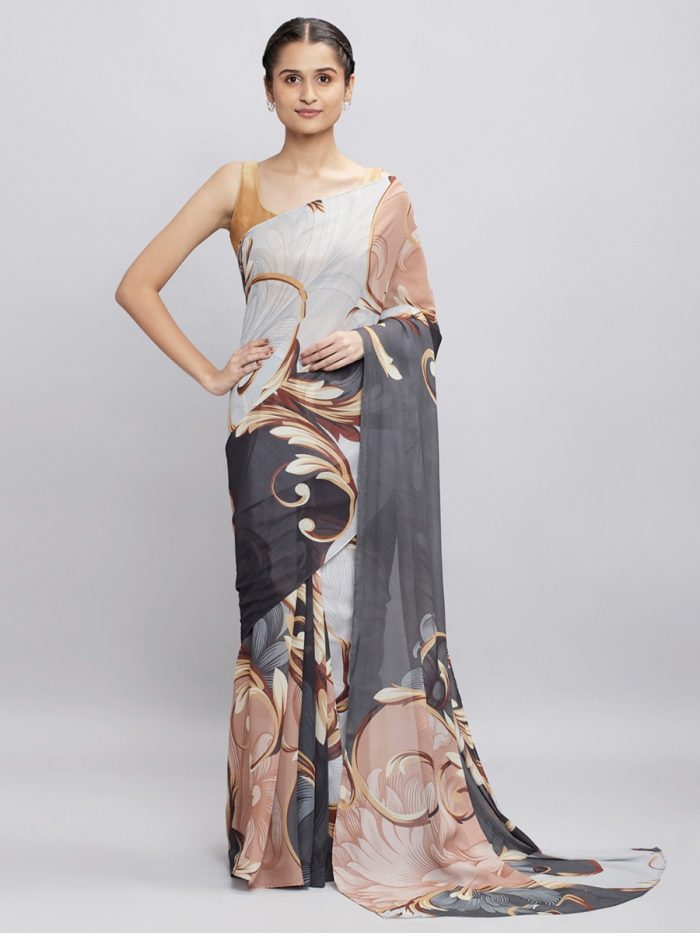 Gilded Vines Black Liva Georgette Saree from navyasa