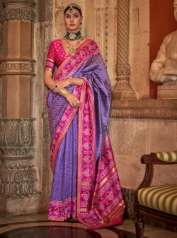 Charming Purple Patola Printed Silk Traditional Saree With Blouse