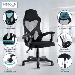 Silla de Oficina Ergonómica Reclinable Negra