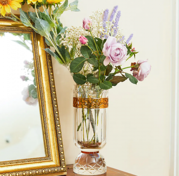 Round carved crystal vase