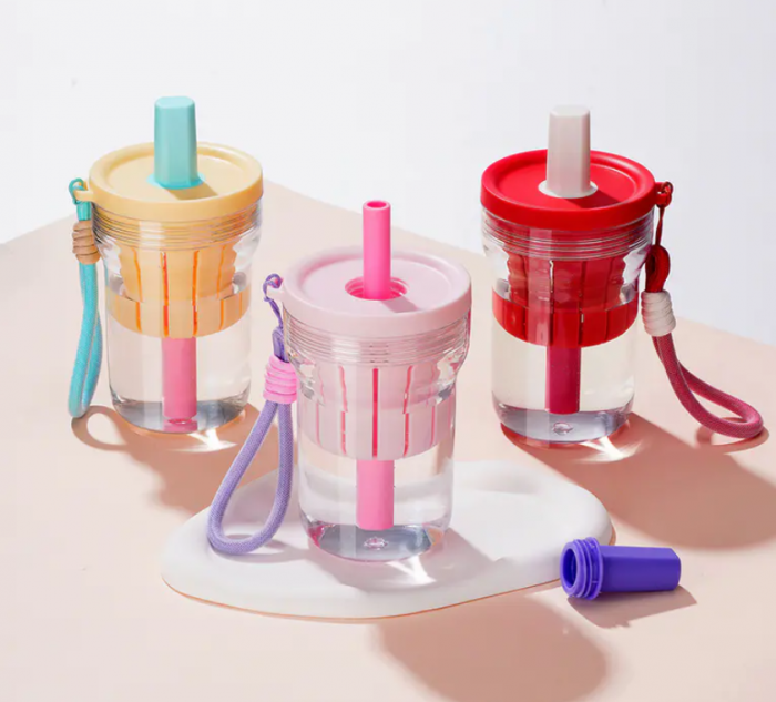 Tritan Water Bottle Tea Hourglass Straw Mug